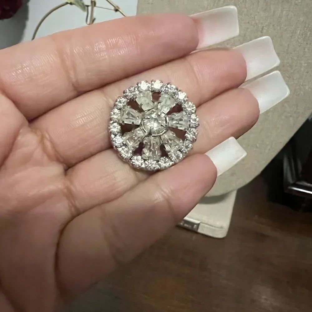 Signed Weiss Silver Tone CZ Rhinestone Flower Pin